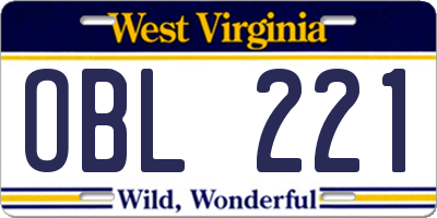 WV license plate OBL221