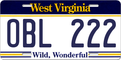 WV license plate OBL222