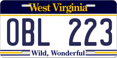 WV license plate OBL223