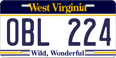 WV license plate OBL224