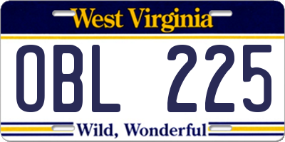 WV license plate OBL225