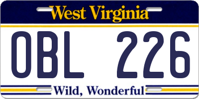 WV license plate OBL226