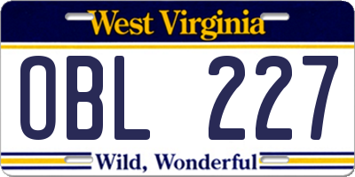 WV license plate OBL227