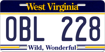 WV license plate OBL228
