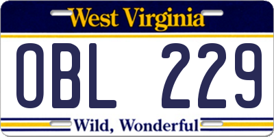 WV license plate OBL229