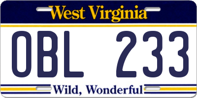 WV license plate OBL233