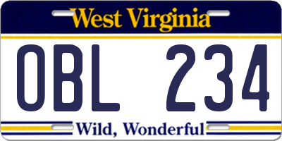 WV license plate OBL234