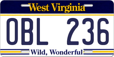 WV license plate OBL236