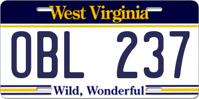 WV license plate OBL237