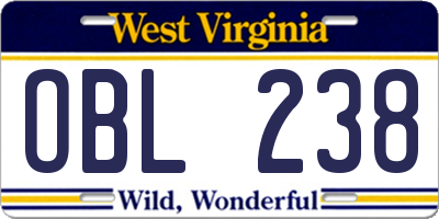 WV license plate OBL238