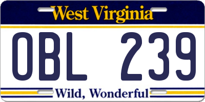 WV license plate OBL239