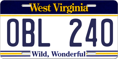 WV license plate OBL240