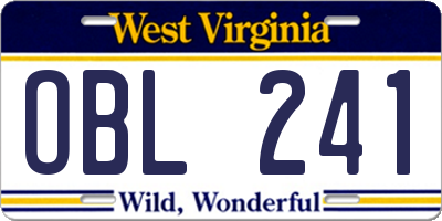 WV license plate OBL241