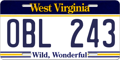WV license plate OBL243