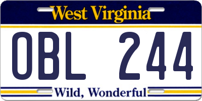 WV license plate OBL244