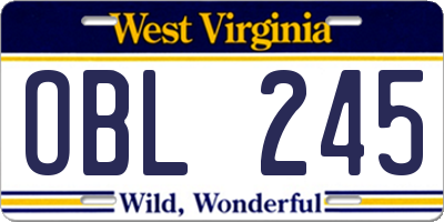 WV license plate OBL245