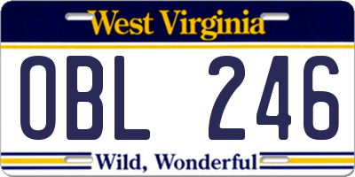 WV license plate OBL246