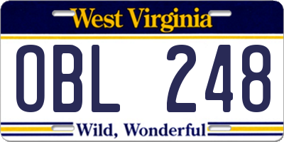 WV license plate OBL248
