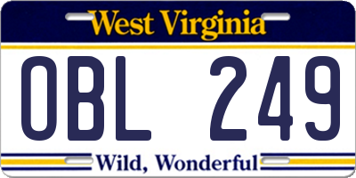 WV license plate OBL249