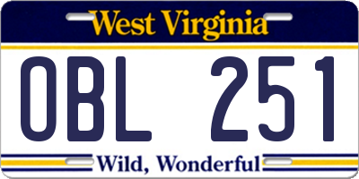 WV license plate OBL251