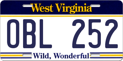 WV license plate OBL252