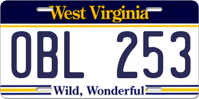 WV license plate OBL253