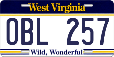 WV license plate OBL257