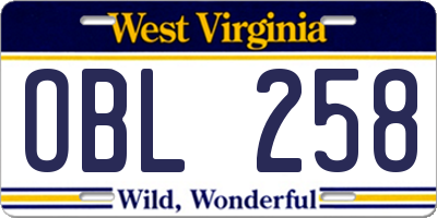 WV license plate OBL258