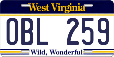 WV license plate OBL259
