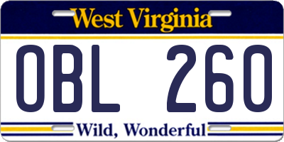 WV license plate OBL260