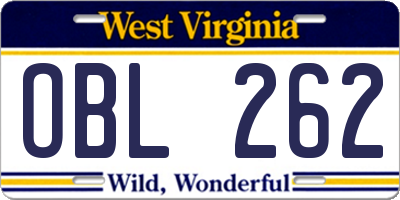 WV license plate OBL262