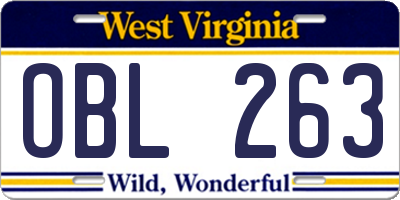 WV license plate OBL263