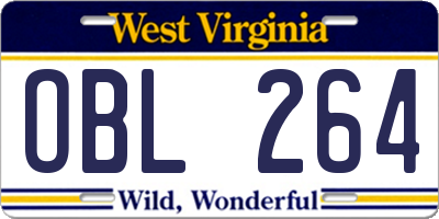WV license plate OBL264