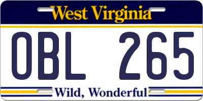 WV license plate OBL265