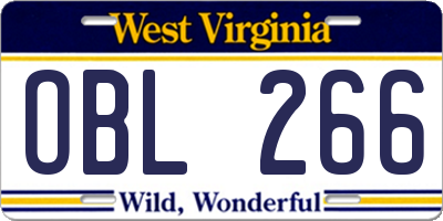 WV license plate OBL266