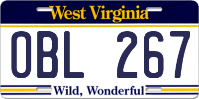 WV license plate OBL267