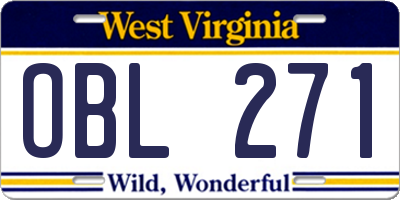 WV license plate OBL271