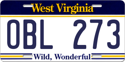 WV license plate OBL273