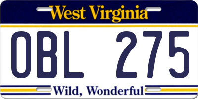 WV license plate OBL275