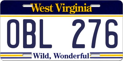 WV license plate OBL276