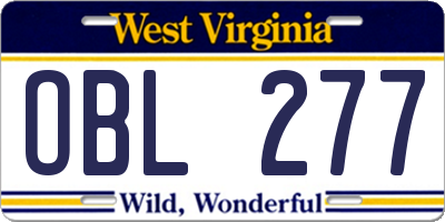 WV license plate OBL277