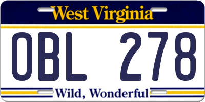 WV license plate OBL278