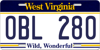 WV license plate OBL280