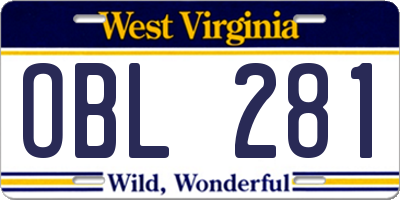 WV license plate OBL281