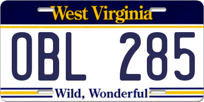 WV license plate OBL285