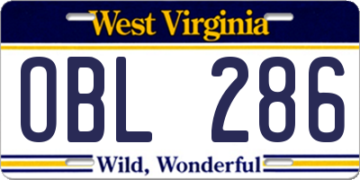 WV license plate OBL286