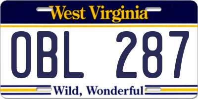 WV license plate OBL287