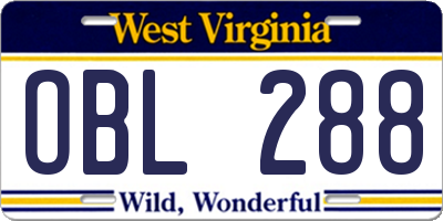 WV license plate OBL288