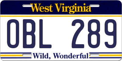 WV license plate OBL289