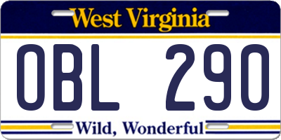 WV license plate OBL290